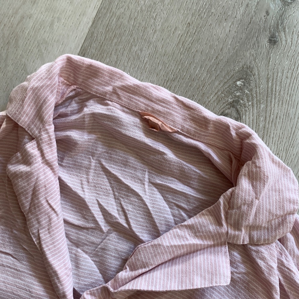 Eberjey Pink White Striped Button Down Shirt Viscose Cotton Boxy Small S